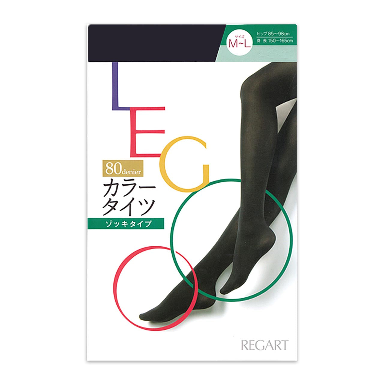 レガルト LEGOO/レグー 80デニール カラータイツ M-L・L-LL (レディース 婦人 女性 レグー 日本製 タイツ 静電防止 無地 80デニール 着圧 ゾッキタイプ カラータイツ) 【在庫限り】