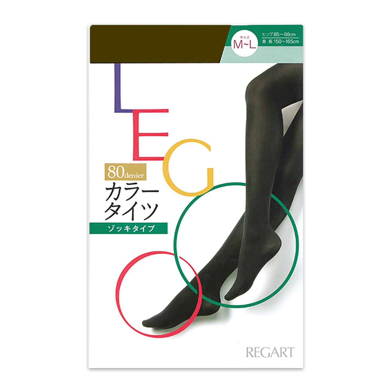 レガルト LEGOO/レグー 80デニール カラータイツ M-L・L-LL (レディース 婦人 女性 レグー 日本製 タイツ 静電防止 無地 80デニール 着圧 ゾッキタイプ カラータイツ) 【在庫限り】