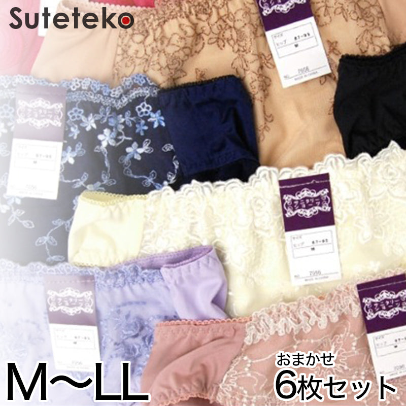 サニタリーショーツ 福袋 デザインおまかせ 6枚セット M~LL (サニタリー セット 生理用ショーツ レース 羽根つき ショーツ パンツ レディース 下着 インナー) 【在庫限り】