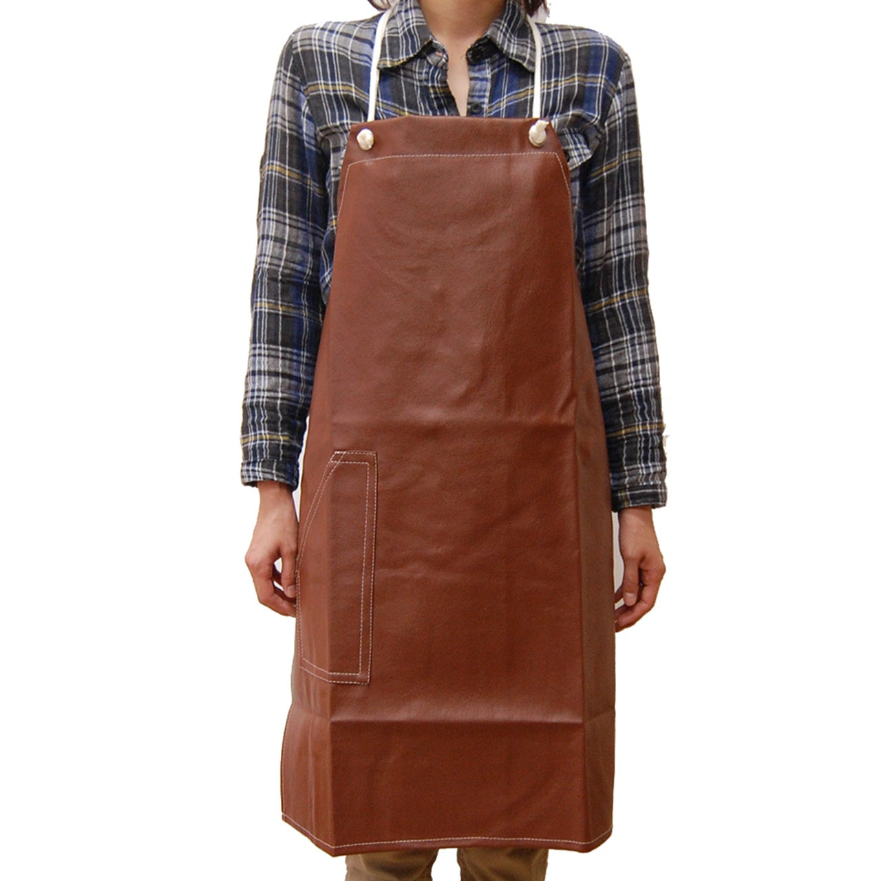 男女兼用 ポケット付 レザー風エプロン (フリーサイズ) (男女兼用 ポケット付きレザー風エプロン)  (キッチン) (在庫限り)