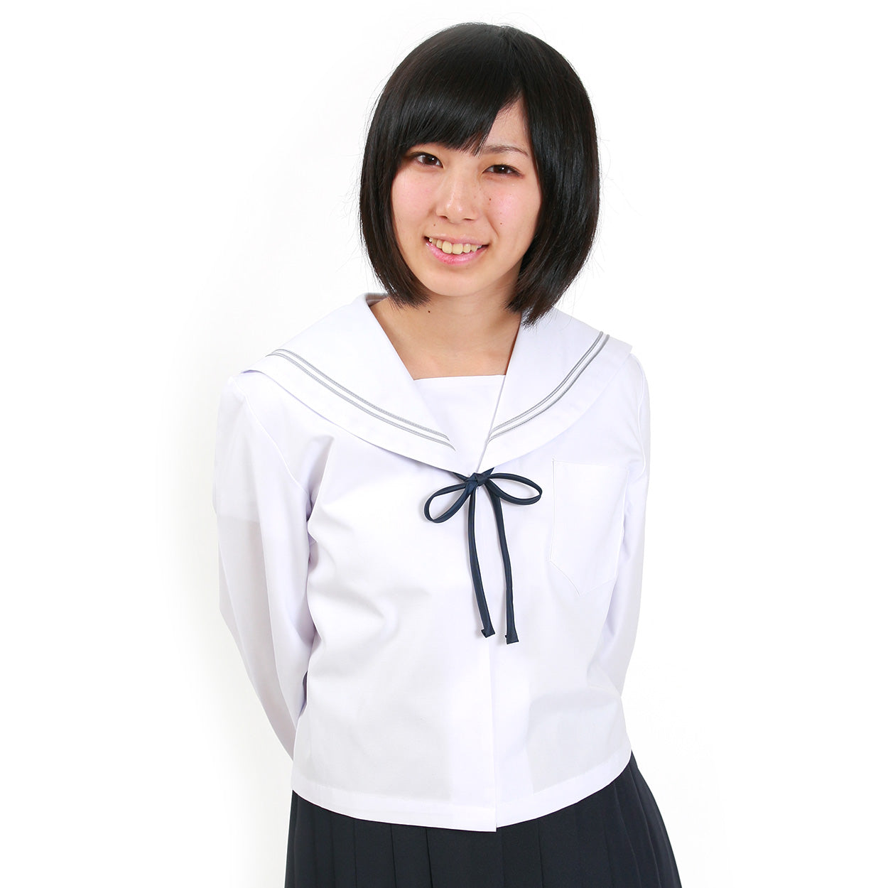 Tiara セーラー服 夏用 長袖 制服 女子 グレー2本ライン 150cmA～180cmA 夏服 学生服 白 中学校 中学生 高校生 (送料無料) (取寄せ)