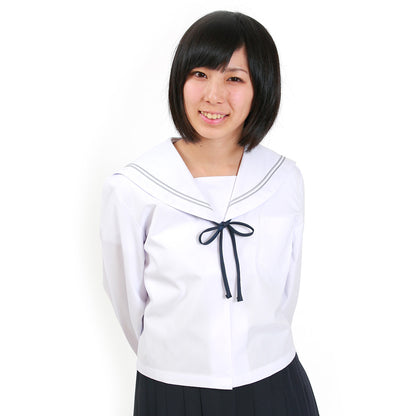 Tiara セーラー服 夏用 長袖 制服 女子 グレー2本ライン 150cmA～180cmA 夏服 学生服 白 中学校 中学生 高校生 (送料無料) (取寄せ)