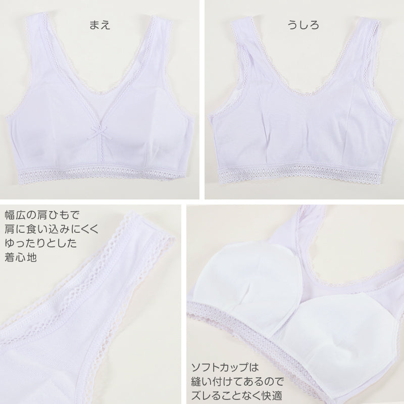 綿100% ブラジャー ノンワイヤー M～3L (下着 ハーフトップ 綿 ノンワイヤーブラ レディース インナー 大きいサイズ コットン ブラ)