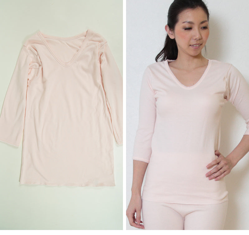 綿100% 7分袖 インナー LL・3L (大きいサイズ 綿 下着 ゆったり レディース 肌着 長袖 インナーシャツ シャツ 日本製) (婦人肌着) (在庫限り)