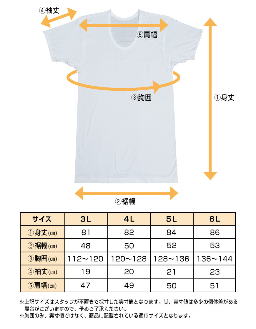 インナー メンズ 半袖 大きいサイズ 肌着 綿100% Uネック 2枚組×3セット 3L～6L (下着 シャツ 男性 U首 白 無地 tシャツ インナーウェア アンダーウェア 3l 4l 5l 6l)