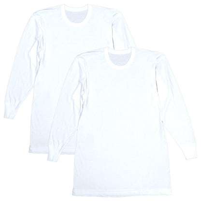 綿100％ 長袖 丸首 シャツ 2枚組 フライス 3L 4L 5L 6L メンズ 肌着 下着 アンダーウェア インナー 白シャツ 白 ホワイト 無地 大きいサイズ コットン 3l 4l 5l 6l
