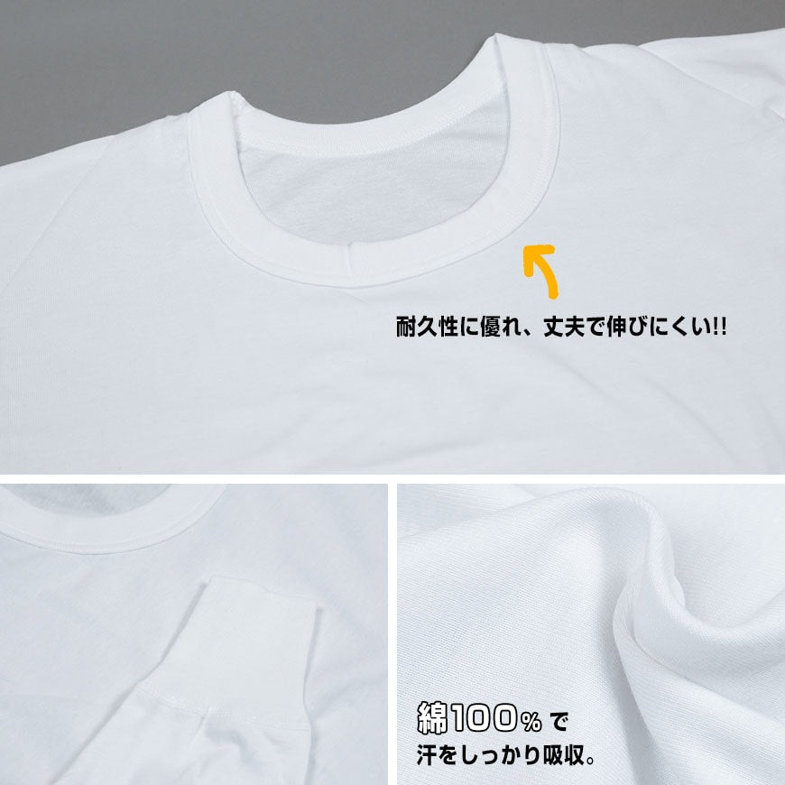 綿100％ 長袖 丸首 シャツ 2枚組 フライス 3L 4L 5L 6L メンズ