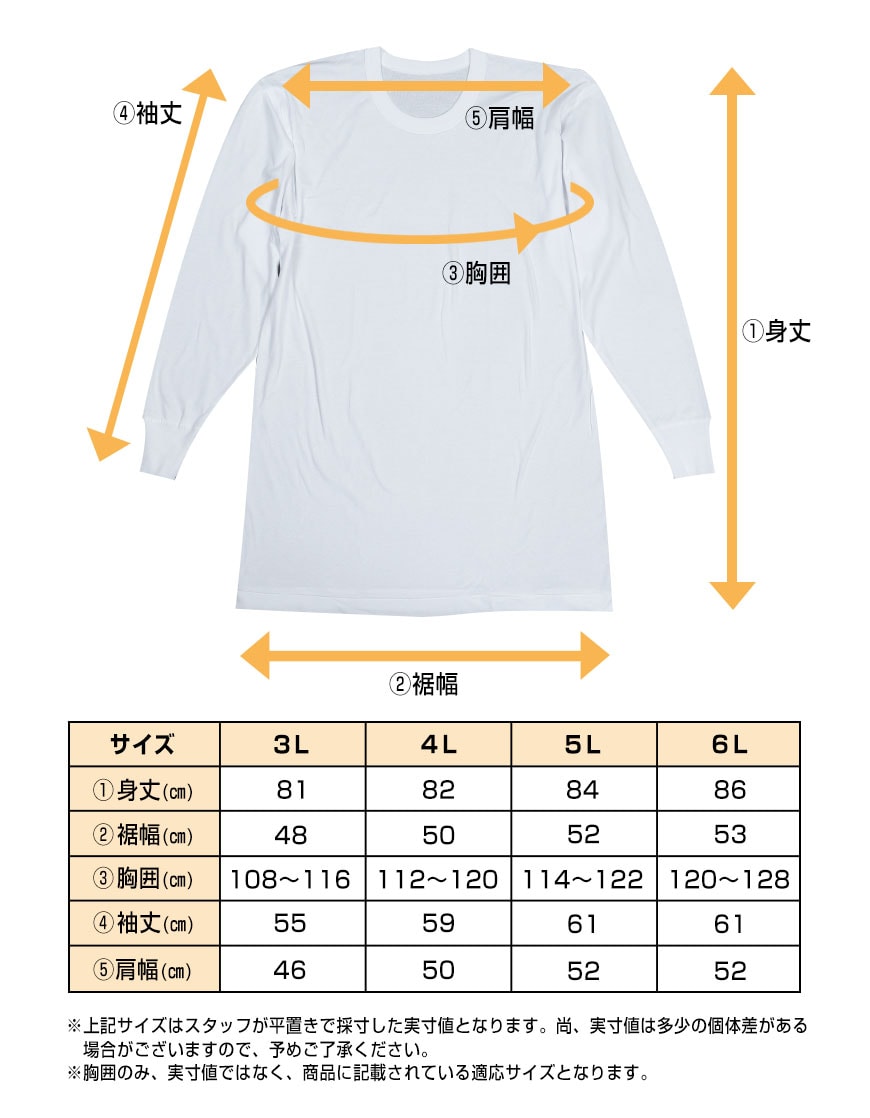 綿100％ 長袖 丸首 シャツ 2枚組 フライス 3L 4L 5L 6L メンズ