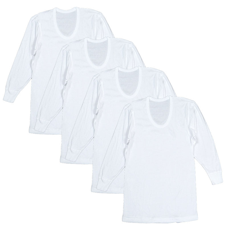 綿100％ 長袖 U首 メンズ 4枚組 3L 4L 5L 6L 肌着 トップス ビッグサイズ 下着 大きいサイズ 3l 4l 5l 6l 綿 コットン インナー シャツ 白 ホワイト