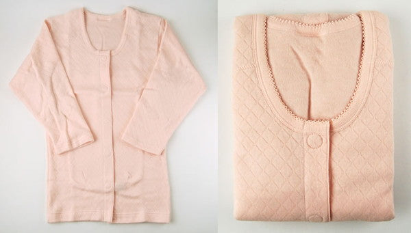 介護 肌着 女性 前開き 冬用 マジックテープ 8分袖 シャツ S～LL キルト 長袖 下着 暖かい 吸湿発熱 保温 レディース 婦人 前あき