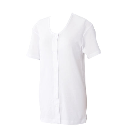 ワンタッチ肌着 婦人用 プラスチックホック式半袖前開きシャツ 5L (介護用品 服 下着 インナー シャツ インナーシャツ レディース 女性 介護肌着 大きめ 大きいサイズあり 入院 シニア 春夏 母の日 ギフト) (介護肌着) (在庫限り)