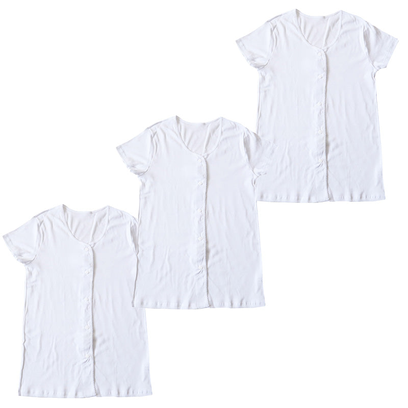 介護 前開き 肌着 シャツ 半袖 レディース 女性 綿100% プラスチックホック 3枚セット S M L LL 3L 4L 5L 下着 介護用 ワンタッチ インナー 3分袖 スナップボタン 前あき 3枚組 女性 婦人 インナー 下着 アンダーウェア 白 大きめ 大きなサイズ 大きいサイズ まとめ売り