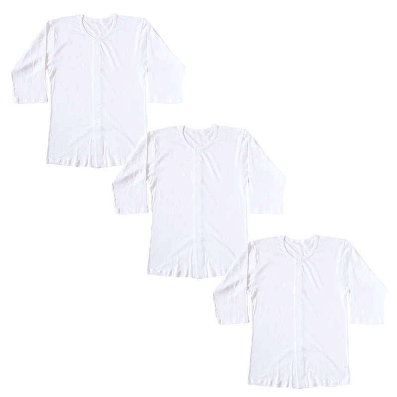 前開きシャツ 紳士 介護 下着 7分袖 インナー 3枚セット S M L LL 3L 4L 5L S M L LL 3L 4L 5L 綿100% マジックテープ式 ワンタッチ肌着 シャツ メンズ 男性 3枚組 まとめ売り
