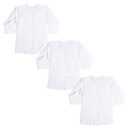 前開きシャツ 紳士 介護 下着 7分袖 インナー 3枚セット S M L LL 3L 4L 5L S M L LL 3L 4L 5L 綿100% マジックテープ式 ワンタッチ肌着 シャツ メンズ 男性 3枚組 まとめ売り