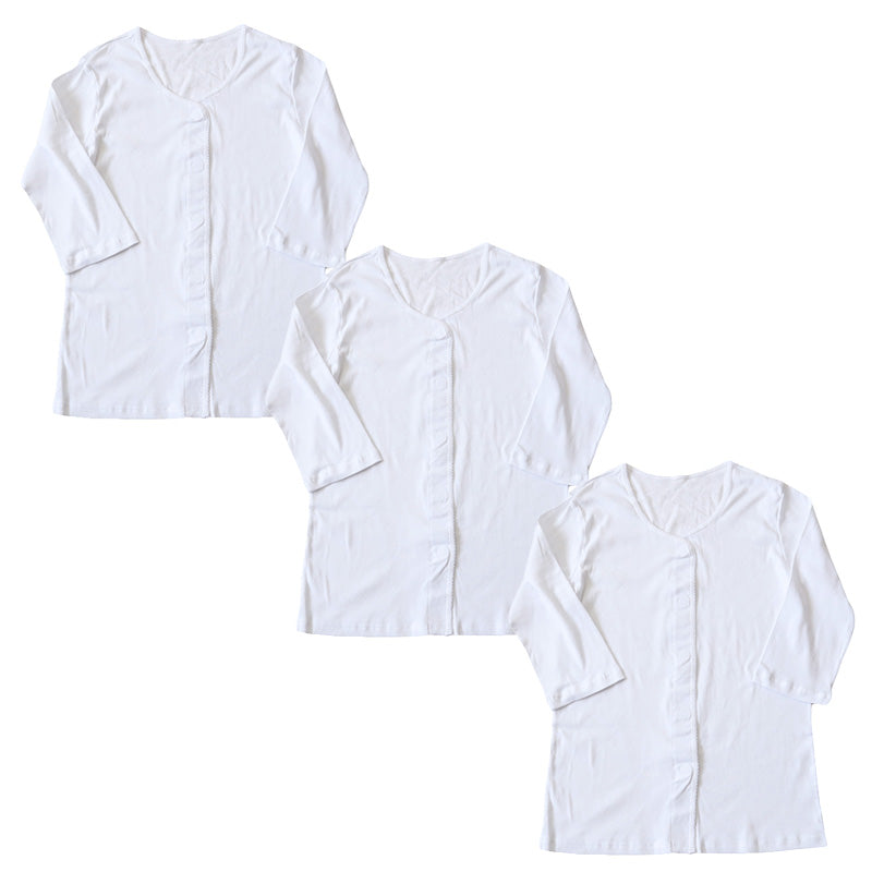 介護 前開き シャツ 女性 7分袖 綿100％ マジックテープ 3枚セット S M L LL 3L 4L 5L レディース 下着 肌着 ワンタッチ インナー 3枚組 まとめ売り 女性 婦人 インナー 下着 アンダーウェア 白 大きめ 大きなサイズ 大きいサイズ