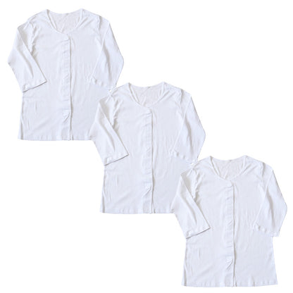 介護 前開き シャツ 女性 7分袖 綿100％ マジックテープ 3枚セット S M L LL 3L 4L 5L レディース 下着 肌着 ワンタッチ インナー 3枚組 まとめ売り 女性 婦人 インナー 下着 アンダーウェア 白 大きめ 大きなサイズ 大きいサイズ