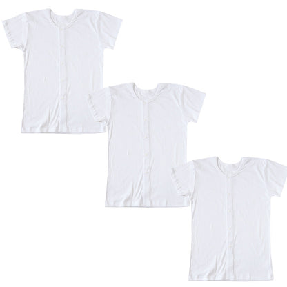 介護用 前開きシャツ メンズ 半袖 綿100% 3枚セット S M L LL 3L 4L 5L プラスチックホック ボタン 前あき 下着 入院 ワンタッチ肌着 インナー 男性 紳士 3枚組 まとめ売り