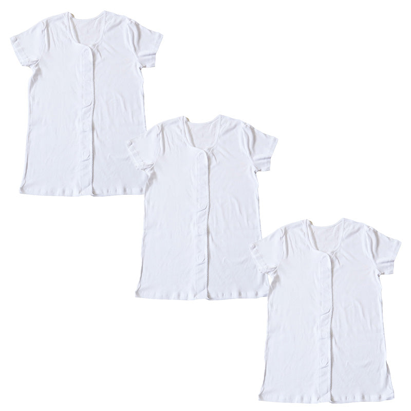 介護 前開き シャツ 女性 半袖 綿100％ マジックテープ 3枚セット S M L LL 3L 4L 5L レディース 下着 肌着 ワンタッチ インナー 3分袖 3枚組 まとめ売り 女性婦人 インナー 下着 アンダーウェア 白 大きめ 大きなサイズ 大きいサイズ