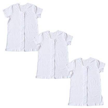 介護 前開き シャツ 女性 半袖 綿100％ マジックテープ 3枚セット S M L LL 3L 4L 5L レディース 下着 肌着 ワンタッチ インナー 3分袖 3枚組 まとめ売り 女性婦人 インナー 下着 アンダーウェア 白 大きめ 大きなサイズ 大きいサイズ