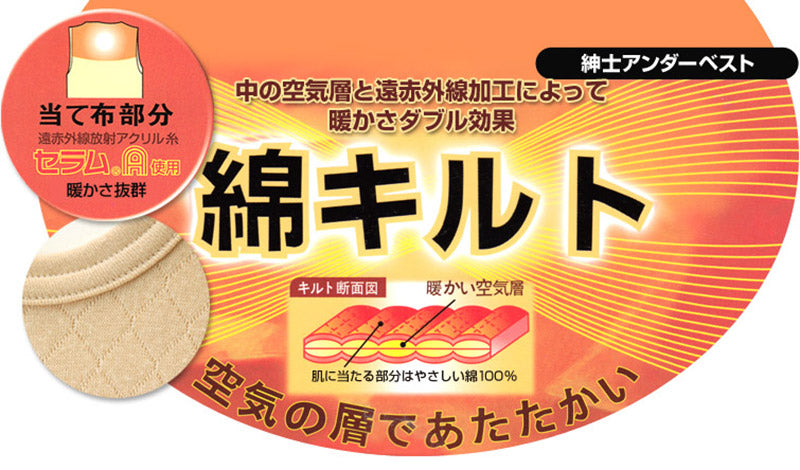 メンズ キルト インナー ノースリーブ 当て布付き 綿混 冬 M～LL あったか 肌着 シャツ 下着 アンダーウェア 紳士 男性 防寒 M L LL (在庫限り)