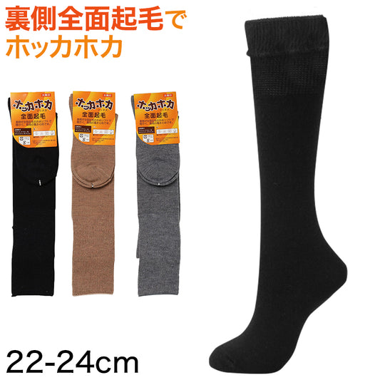 ハイソックス レディース 暖かい 裏起毛 22-24cm (全面起毛 ホッカホカ 日本製 黒 ブラック ベージュ グレー 22cm 23cm 24cm) (婦人靴下) (在庫限り)