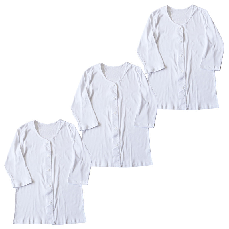 介護 前開き シャツ 7分袖 女性 綿100％ プラスチックホック 3枚セット S M L LL 3L 4L 5L レディース 下着 肌着 ワンタッチ インナー 3枚組 まとめ売り 女性 婦人 インナー 下着 アンダーウェア 白 大きめ 大きなサイズ 大きいサイズ
