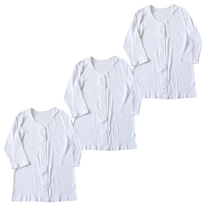 介護 前開き シャツ 7分袖 女性 綿100％ プラスチックホック 3枚セット S M L LL 3L 4L 5L レディース 下着 肌着 ワンタッチ インナー 3枚組 まとめ売り 女性 婦人 インナー 下着 アンダーウェア 白 大きめ 大きなサイズ 大きいサイズ
