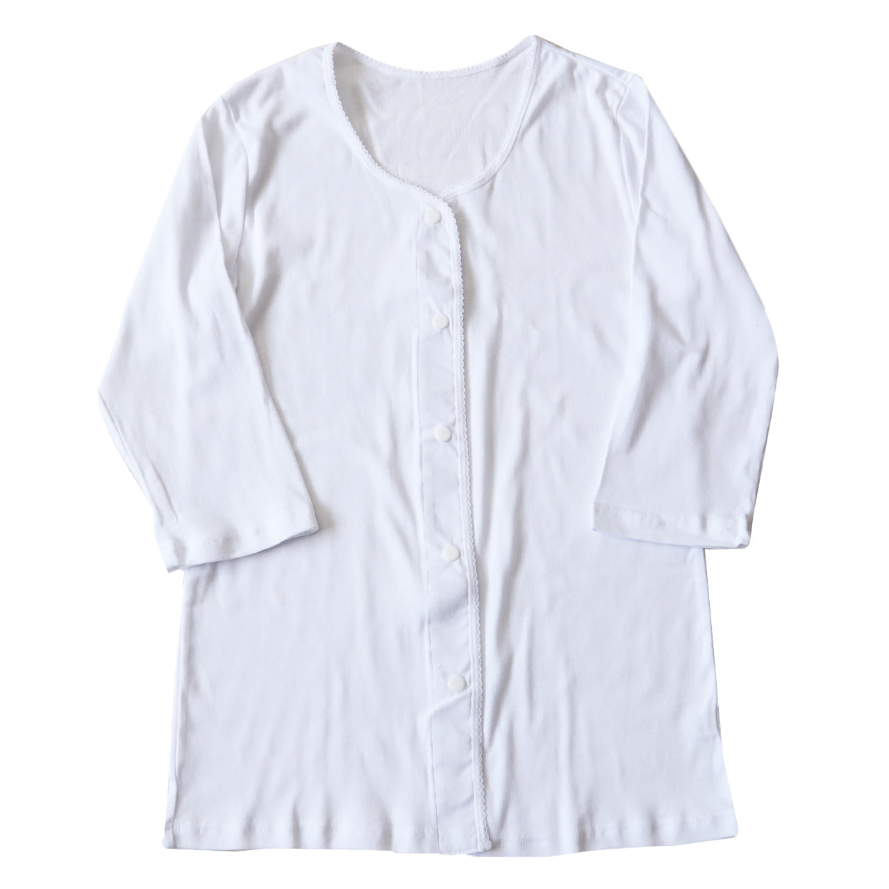 介護 前開き シャツ 7分袖 女性 綿100％ プラスチックホック S～5L (レディース 下着 肌着 ワンタッチ インナー)