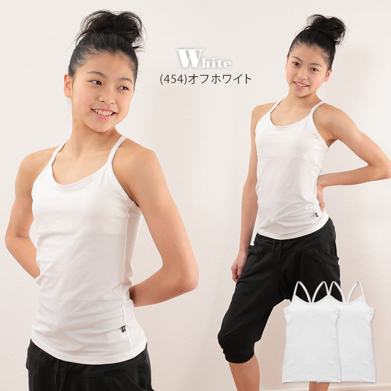 ジュニアブラ カップ付きキャミソール 綿混 吸汗速乾 抗菌防臭 制菌 UVカット 取り外しカップ SS S M L Yバック ブラトップ 肌着 インナー 女の子 子供 キッズ 小学生 中学生 ファーストブラ スポーツ ダンス 体育 部活 ジュニアインナー キャミ