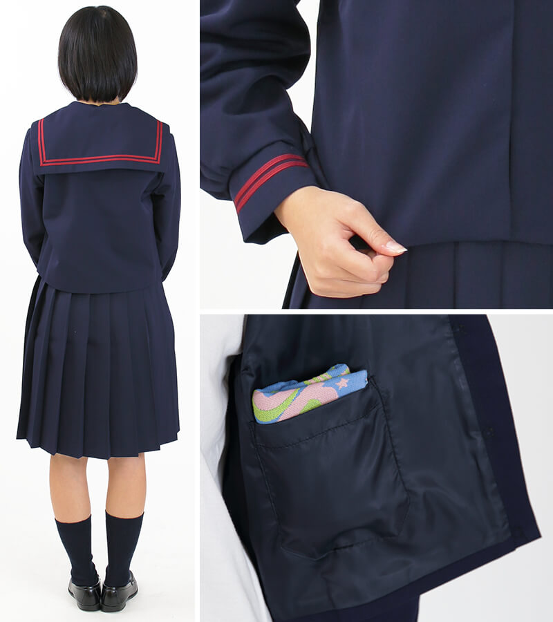 ティアラ 女子小学生 カシドス織り 赤2本ライン セーラー服 140cmA～165cmA Tiara (送料無料) (取寄せ)