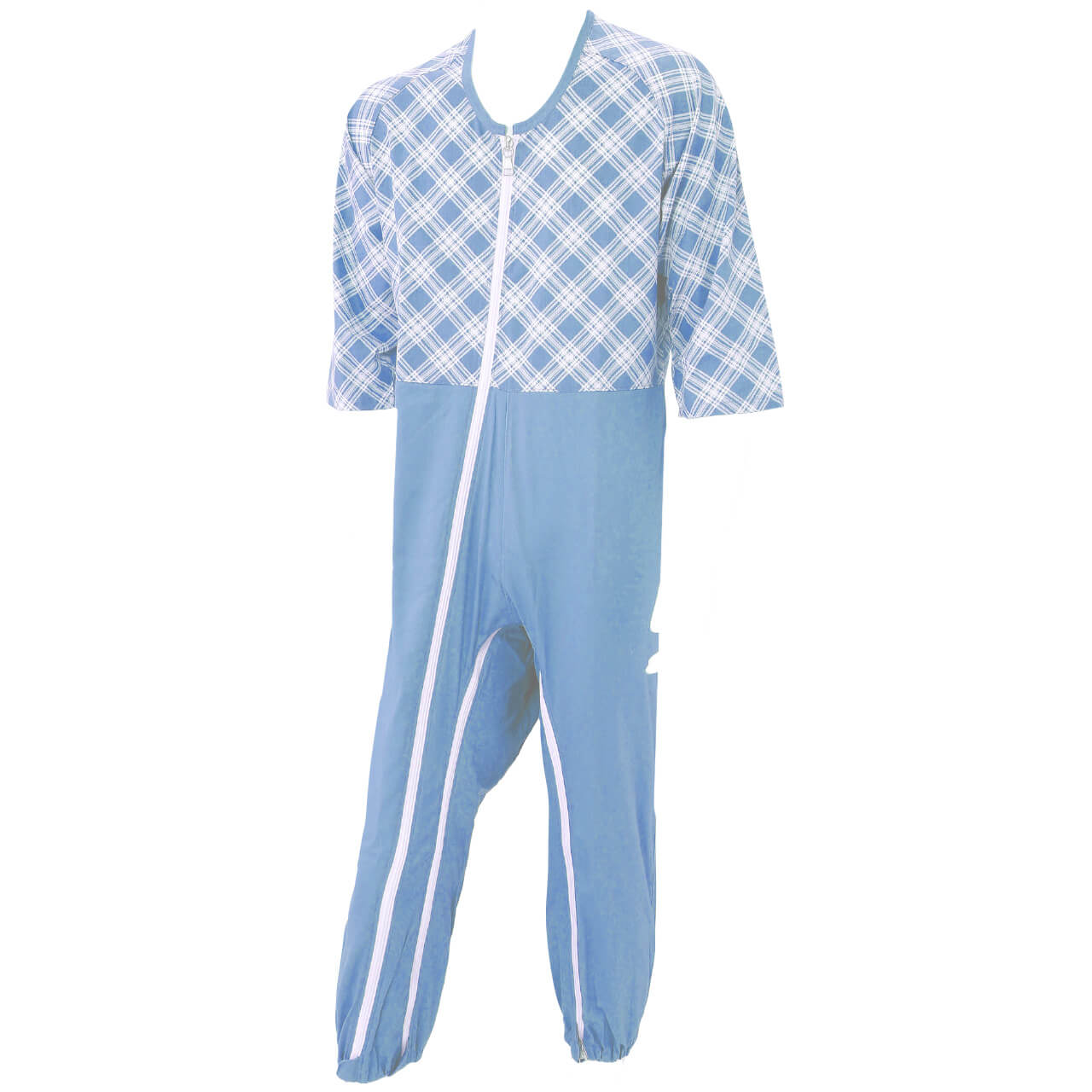 男女兼用 8分袖つなぎパジャマ フルオープン仕様 M～LL (介護パジャマ ファスナーロック式 着脱簡単)(送料無料) (取寄せ)