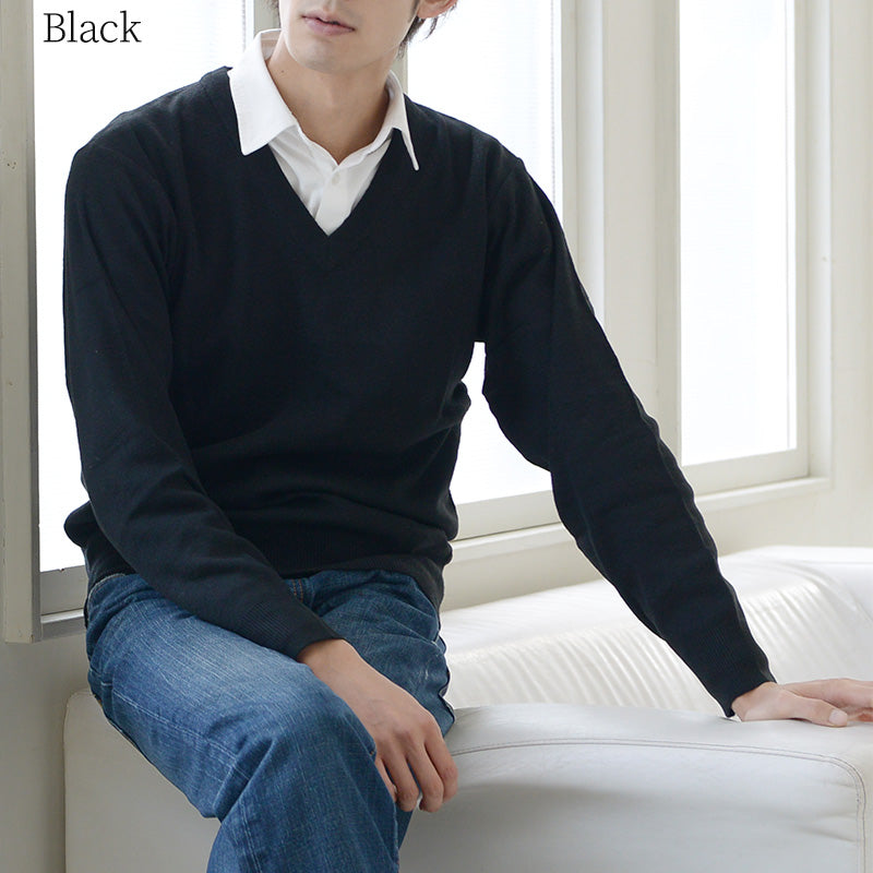 V首 セーター メンズ S～3L Vネック ビジネス カジュアル オフィス 秋 冬 ウール 防寒 大きいサイズ メンズニット メンズセーター 無地 シンプル スリム 薄手