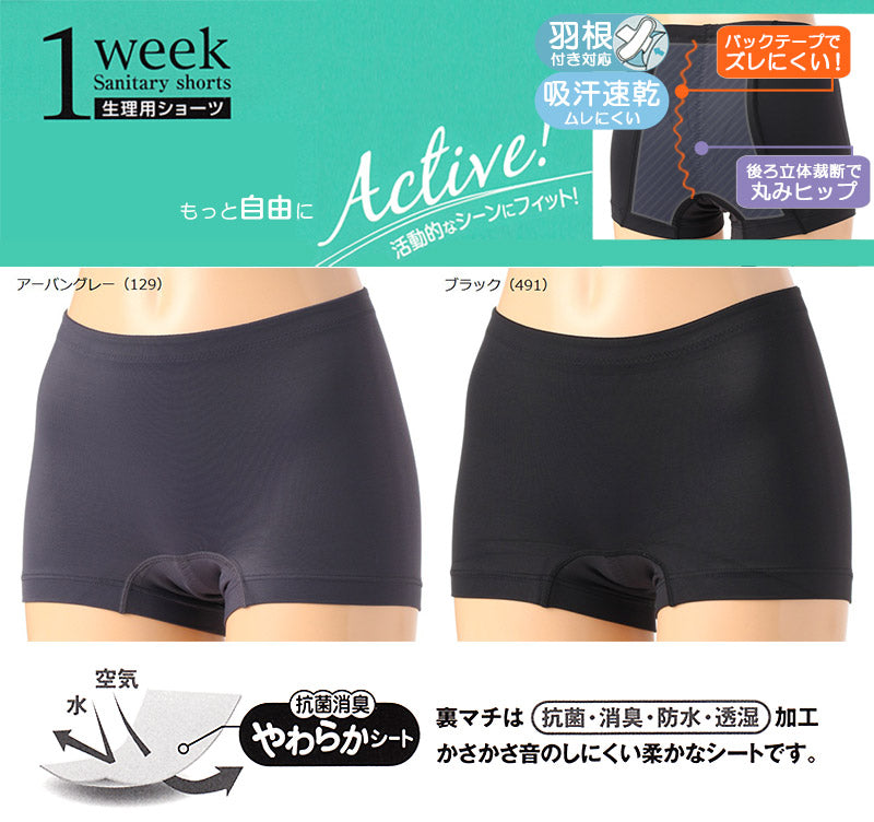 アツギ 【3枚セット】1week アクティブ！クロッチギャザーサニタリーショーツ M・L (ATSUGI 1ウィーク 生理用ショーツ 羽つき対応) (在庫限り)