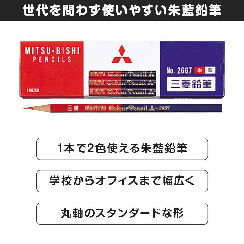 赤青鉛筆 赤青えんぴつ 丸軸 12本入り 1ダース 三菱鉛筆 2667 あかあおえんぴつ 丸つけ 丸付け 採点 添削 チェック 学習用 色鉛筆 丸軸 2色 小学生 小学校 入学準備 新入学 新学期 学校 宿題 ノート プリント 文房具 筆記具 家庭学習 教師 先生