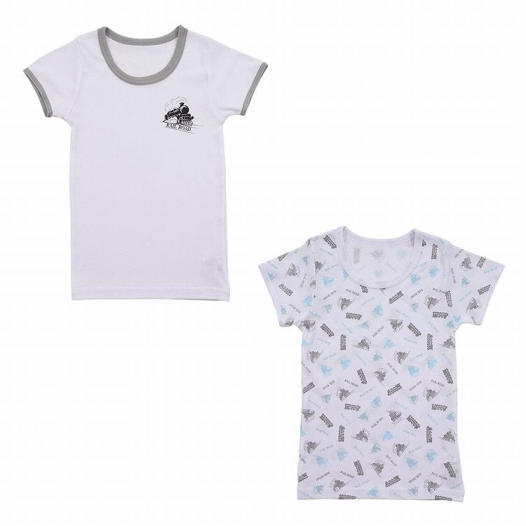 男児 綿100 インナー キッズ 半袖シャツ 半袖丸首シャツ 2枚組 100cm～140cm 柄 Tシャツ 半袖 丸首 クルーネック 男の子 子供 吸汗 綿 コットン 100 110 120 130 (在庫限り)
