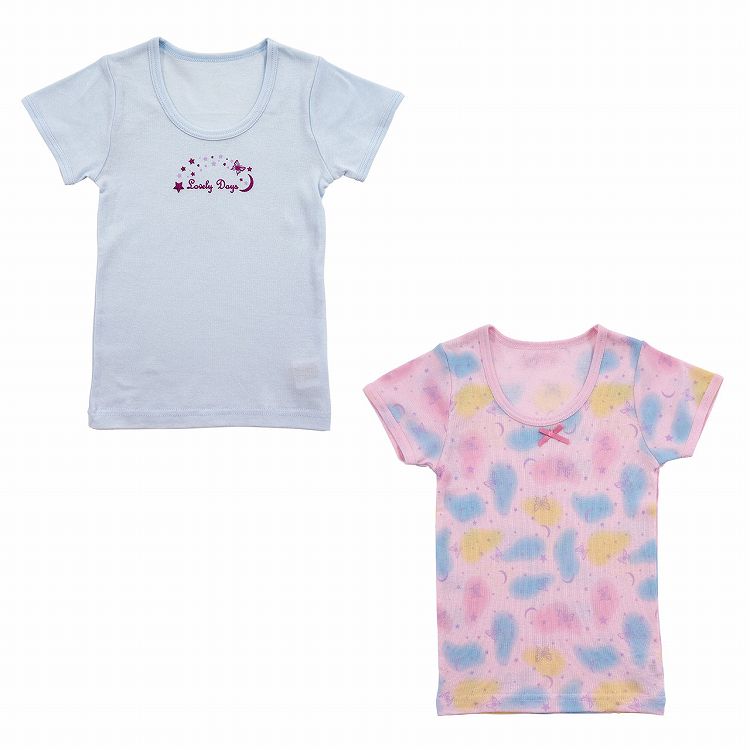 女児 綿100 インナー キッズ 半袖シャツ 3分袖スリーマー 2枚組 100cm～140cm 子供 下着 シャツ 女の子 半袖 綿 セット 100 110 120 130 (在庫限り)