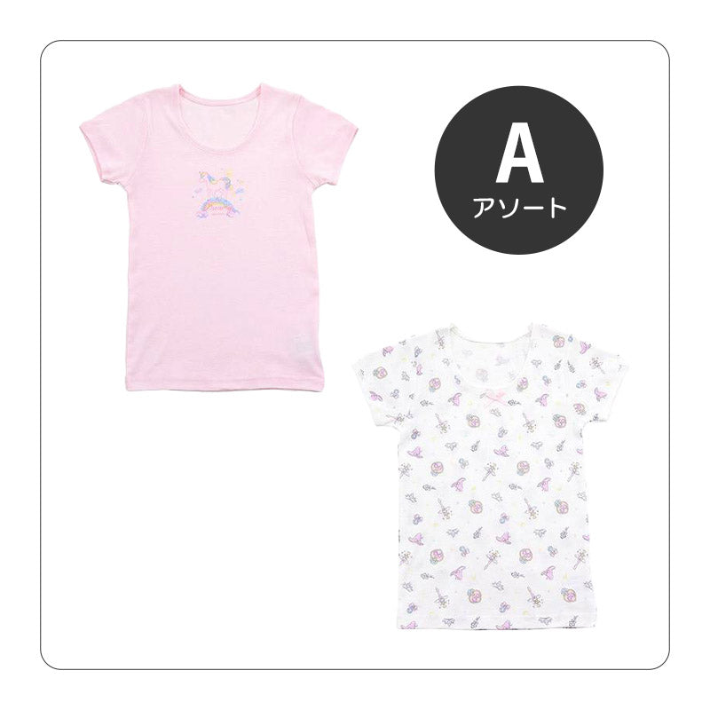 女児 綿100 インナー キッズ 半袖シャツ 3分袖スリーマー 2枚組 100cm～140cm 子供 下着 シャツ 女の子 半袖 綿 セット 100 110 120 130 (在庫限り)