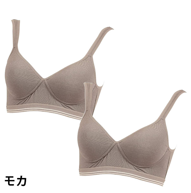 スポーツブラ レディース スポブラ ブラジャー ノンワイヤー モールドブラ 綿混 2枚セット M～LL モールドカップ 締め付けない ジュニア 下着 インナー