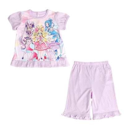 光るパジャマ プリキュア 半袖 パジャマ 女の子 キッズ 夏 キミとアイドルプリキュア 100cm～130cm 110cm 120cm 女児 子供 部屋着 ルームウェア 小学生 幼稚園 入園祝い 入園準備 キャラクター フリル (在庫限り)