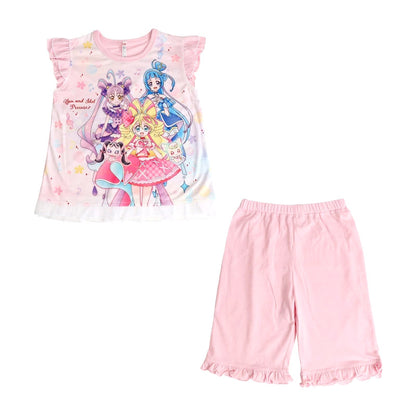 光るパジャマ プリキュア 半袖 パジャマ 女の子 キッズ 夏 キミとアイドルプリキュア 100cm～130cm 110cm 120cm 女児 子供 部屋着 ルームウェア 小学生 幼稚園 入園祝い 入園準備 キャラクター フリル