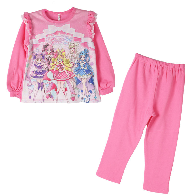 光るパジャマ プリキュア パジャマ 裏起毛 長袖 女の子 キッズ トレーナー 光る 冬 上下セット 100 110 120 130cm 女児 子供 キミとアイドルプリキュア お泊り保育 パジャマ上下 ルームウェア ルームウエア 部屋着 寝巻き 寝間着 女の子用 綿混 大人気