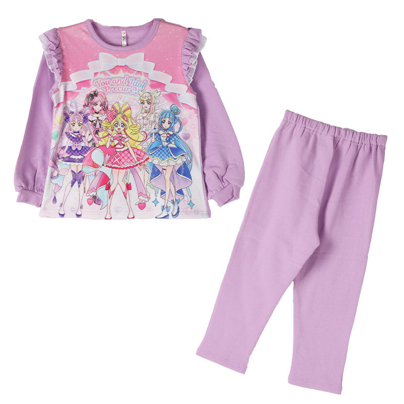 光るパジャマ プリキュア パジャマ 裏起毛 長袖 女の子 キッズ トレーナー 光る 冬 上下セット 100 110 120 130cm 女児 子供 キミとアイドルプリキュア お泊り保育 パジャマ上下 ルームウェア ルームウエア 部屋着 寝巻き 寝間着 女の子用 綿混 大人気