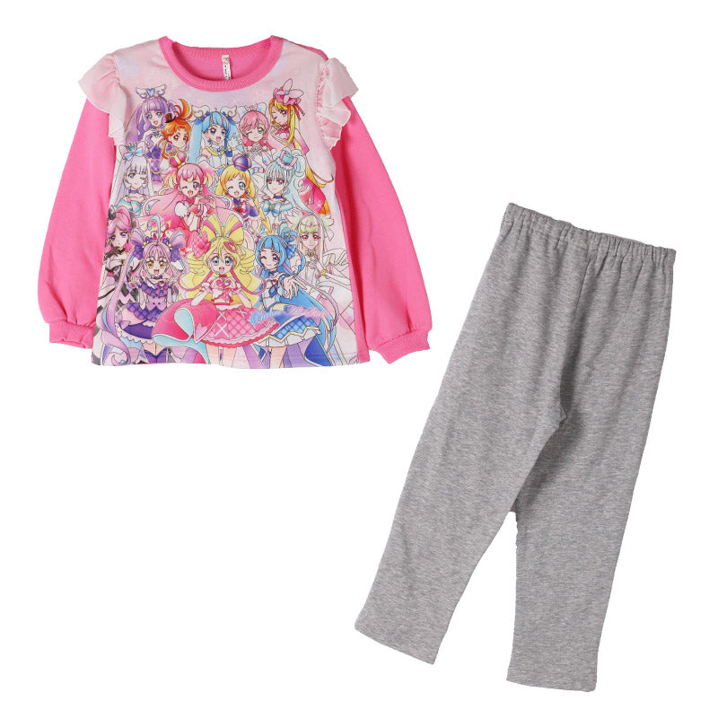 光るパジャマ プリキュア パジャマ 裏起毛 長袖 女の子 キッズ トレーナー 光る 冬 上下セット 100 110 120 130cm 女児 子供 キミとアイドルプリキュア お泊り保育 パジャマ上下 ルームウェア ルームウエア 部屋着 寝巻き 寝間着 女の子用 綿混 大人気