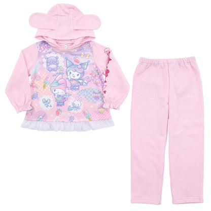 マイメロ クロミ パジャマ 長袖 トレーナー 光る 裏起毛 上下セット 100cm～130cm (110cm 120cm 女児 お泊り保育 光るパジャマ サンリオ) (在庫限り)