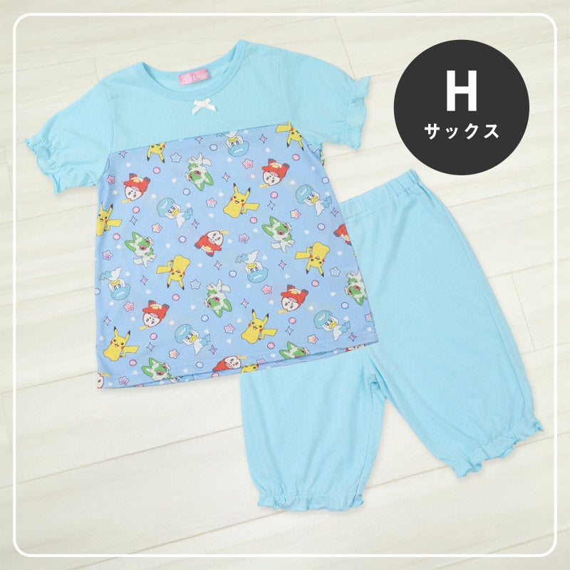 ポケモン パジャマ キッズ 半袖 半ズボン パジャマ セット 女の子 110cm～130cm 子供 子ども 綿 薄手 春夏 秋 夏用 子供服 110 120 130 上下セット ピカチュウ ニャオハ ホゲータ クワッス (在庫限り)
