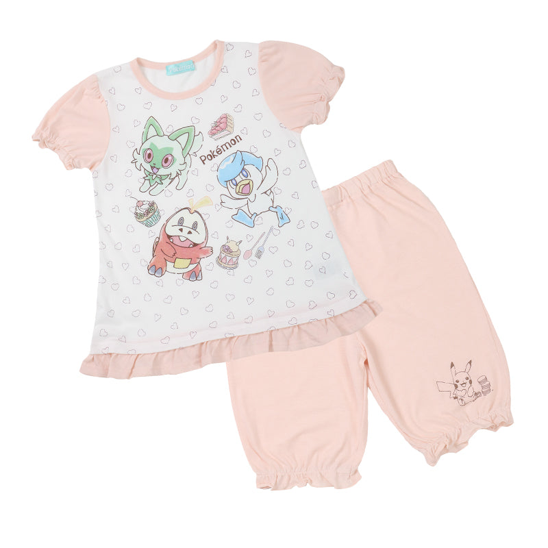 ポケモン パジャマ キッズ 半袖 半ズボン パジャマ セット 女の子 110cm～130cm 子供 子ども 綿 薄手 春夏 秋 夏用 子供服 110 120 130 上下セット ピカチュウ ニャオハ ホゲータ クワッス (在庫限り)
