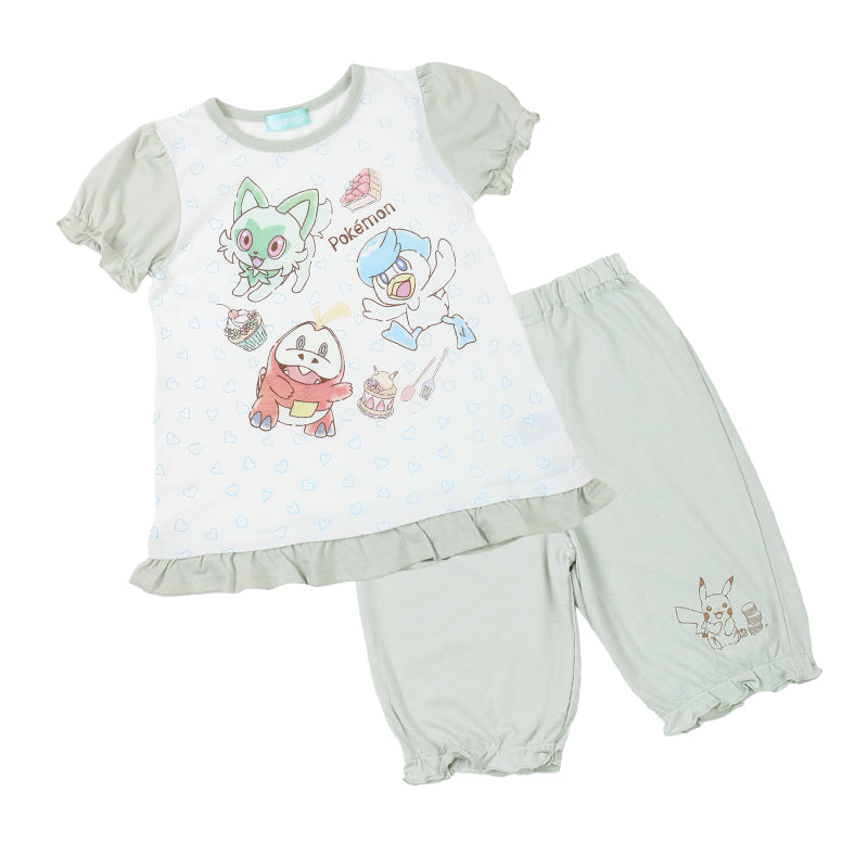 ポケモン パジャマ キッズ 半袖 半ズボン パジャマ セット 女の子 110cm～130cm 子供 子ども 綿 薄手 春夏 秋 夏用 子供服 110 120 130 上下セット ピカチュウ ニャオハ ホゲータ クワッス (在庫限り)