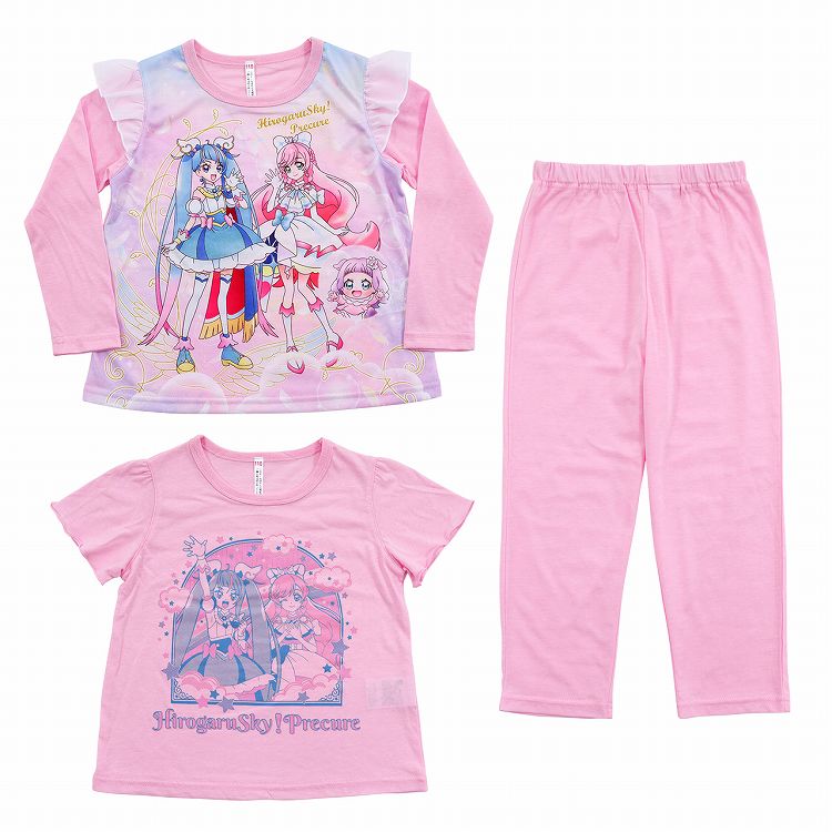 プリキュア パジャマ ひろがるスカイ！プリキュア 光るパジャマ 半袖 長袖 セット 100cm～130cm (ひろがるスカイ オールスターズ 110cm 120cm 女児 女の子 お泊り保育 光る ひろがるスカイ!プリキュア パジャマ) (在庫限り)