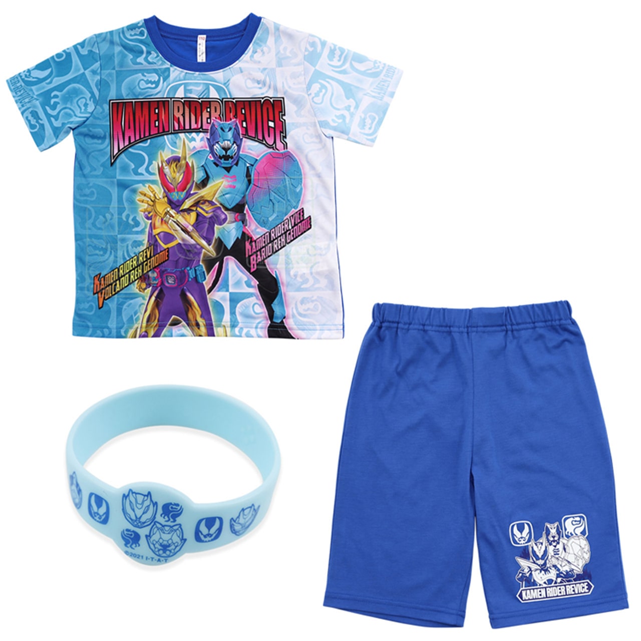 仮面ライダーリバイス パジャマ 光るパジャマ 半袖 光る 上下セット 100cm～130cm (リバイス 仮面ライダー 110cm 120cm 男児 入園祝い 入園準備) (在庫限り)