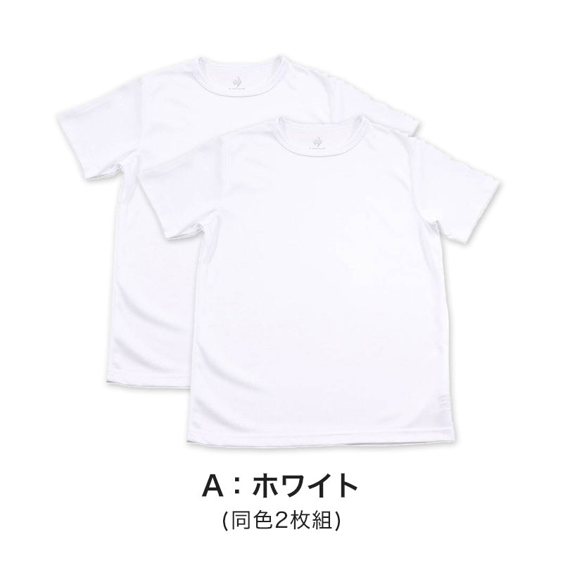 半袖tシャツ 男の子 メッシュ 丸首 半袖シャツ キッズ 子供 ルコック 2枚組 130cm～170cm 男子 運動 スポーツ 夏 子ども 下着 ブランド 肌着 インナー 体育 白 クルーネック (在庫限り)